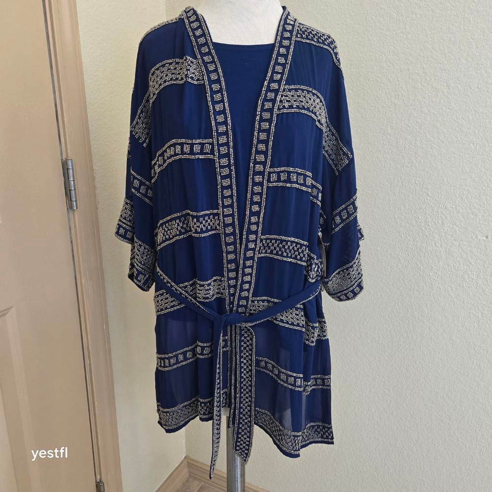 NWT Gryphon New York Navy Silver Beaded Sequin Jacket M